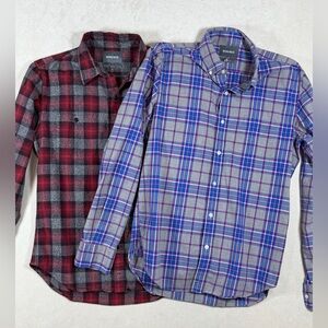 Bundle of 2 Lot of Bonobos Men's Medium Slim Fit Plaid Shirts - Red and Blue
